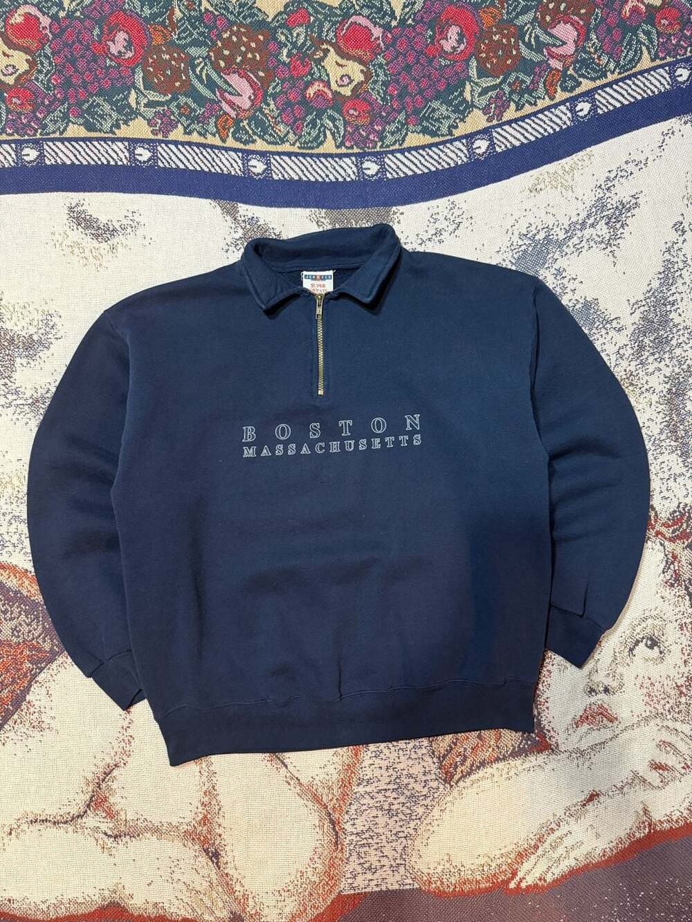 Vintage Navy Jerzees Boston Massachusetts Half Zip Sweatshirt